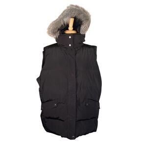Talbots Women’s Black Down-Filled Puffer Vest w/Removable Hood Size 2X EUC
